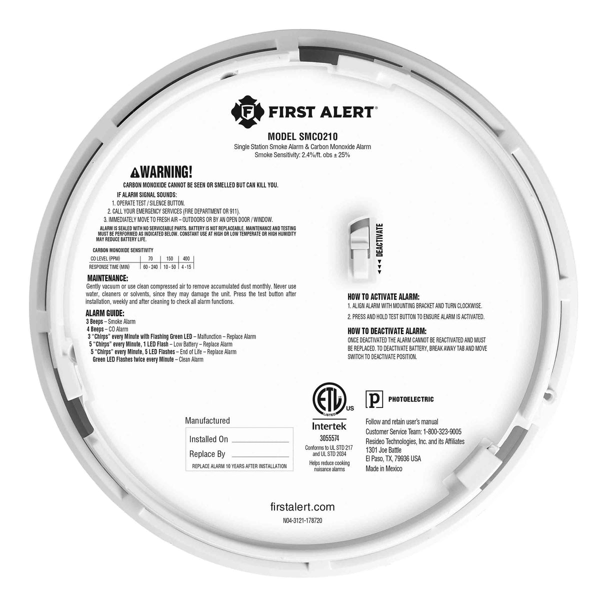 10-Year Battery 2-in-1 Smoke and CO Alarm with Slim Profile Design
